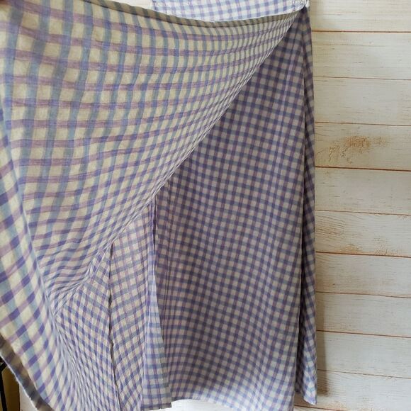 L*Space Anza Gingham Wrap A-Line Midi Skirt Women's Size Small Purple White Blue - Picture 4 of 8